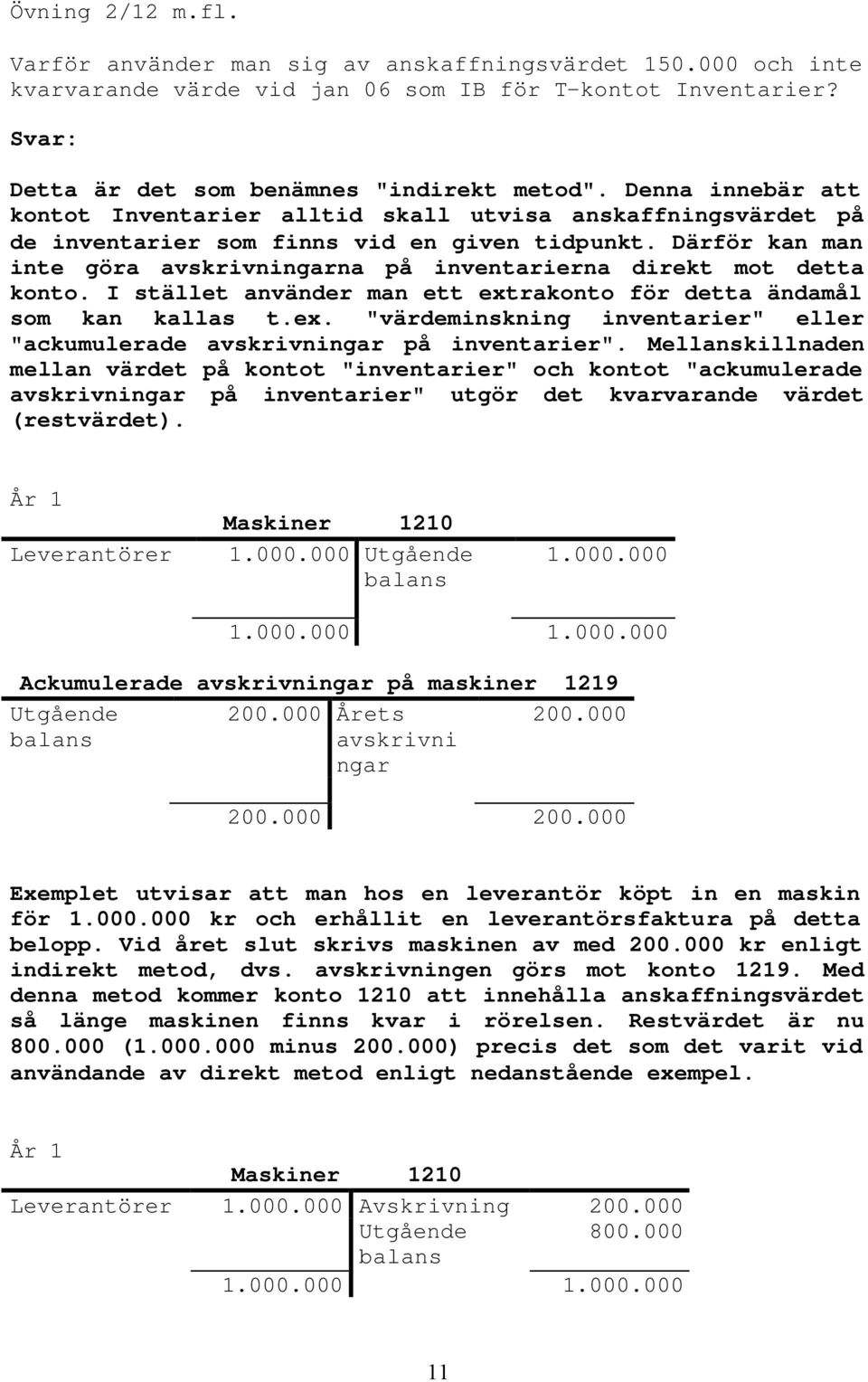 Därför kan man inte göra avskrivningarna på inventarierna direkt mot detta konto. I stället använder man ett extrakonto för detta ändamål som kan kallas t.ex. "värdeminskning inventarier" eller "ackumulerade avskrivningar på inventarier".