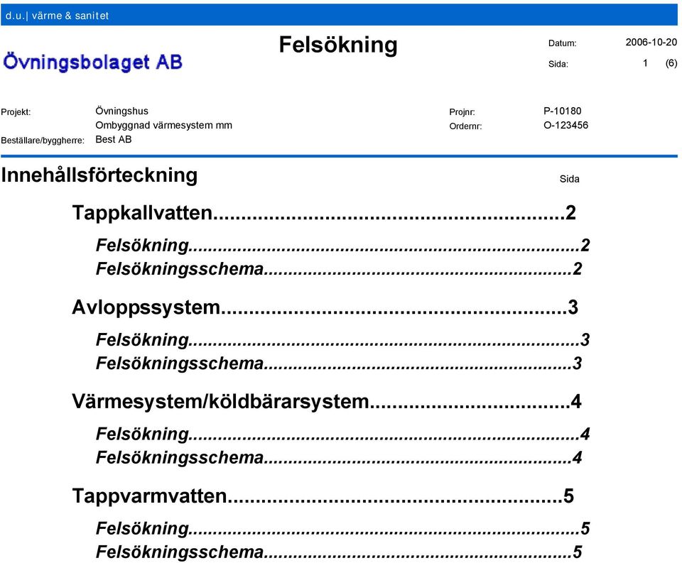 ..3 Felsökning...3 Felsökningsschema...3 Värmesystemköldbärarsystem.