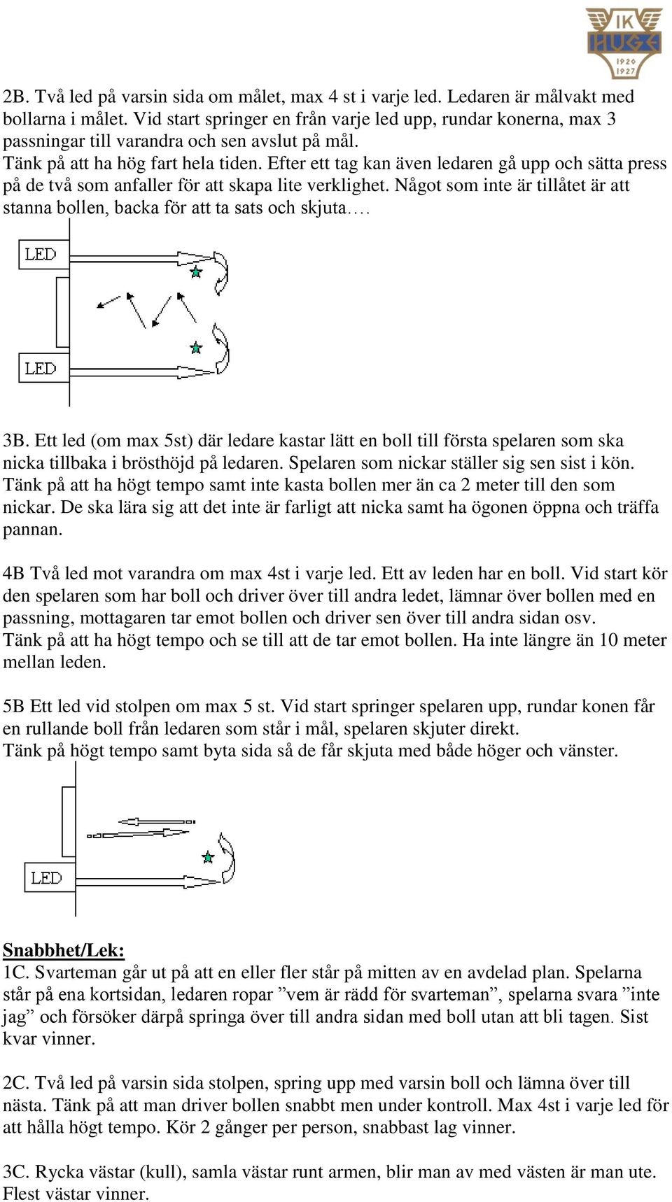 Efter ett tag kan även ledaren gå upp och sätta press på de två som anfaller för att skapa lite verklighet. Något som inte är tillåtet är att stanna bollen, backa för att ta sats och skjuta. 3B.