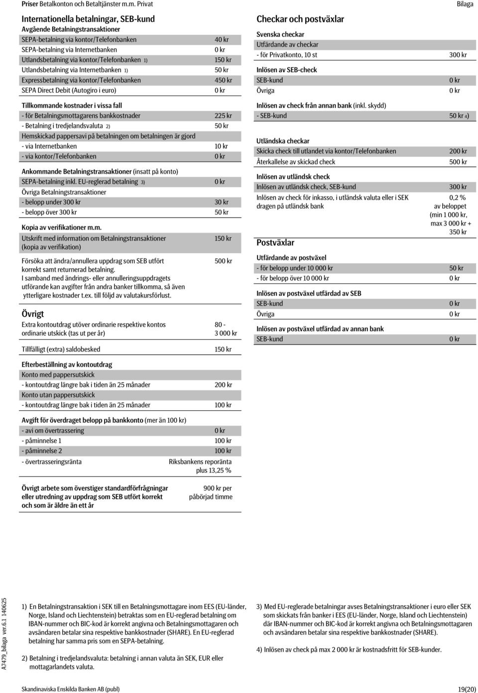 Utlandsbetalning via Internetbanken 1) Expressbetalning via kontor/telefonbanken SEPA Direct Debit (Autogiro i euro) 4 15 5 45 Checkar och postväxlar Bilaga Svenska checkar Utfärdande av checkar -