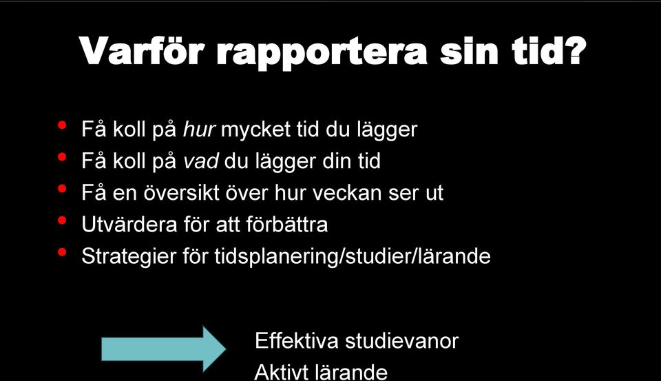 din tid Få en översikt över hur veckan ser ut Utvärdera för