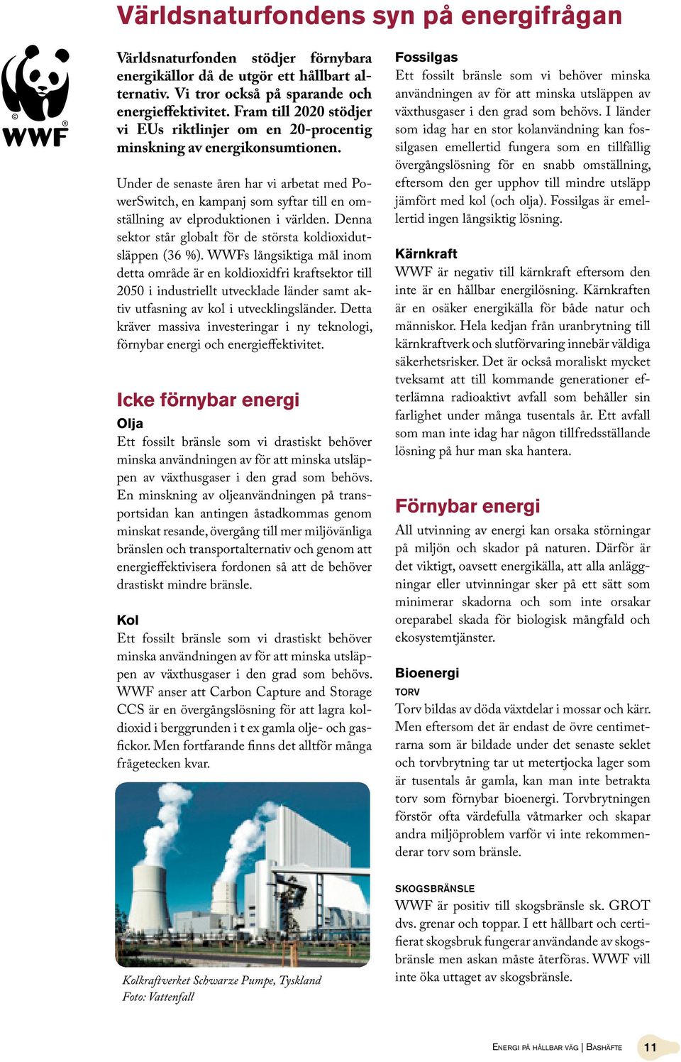 Under de senaste åren har vi arbetat med PowerSwitch, en kampanj som syftar till en omställning av elproduktionen i världen. Denna sektor står globalt för de största koldioxidutsläppen (36 %).