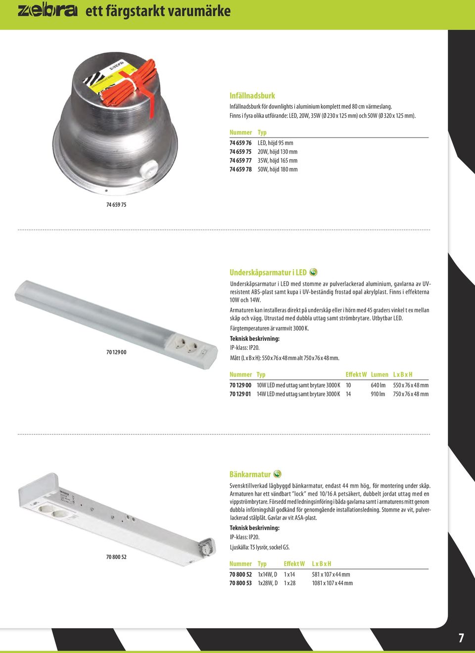 pulverlackerad aluminium, gavlarna av UVresistent ABS-plast samt kupa i UV-beständig frostad opal akrylplast. Finns i effekterna 10W och 14W.