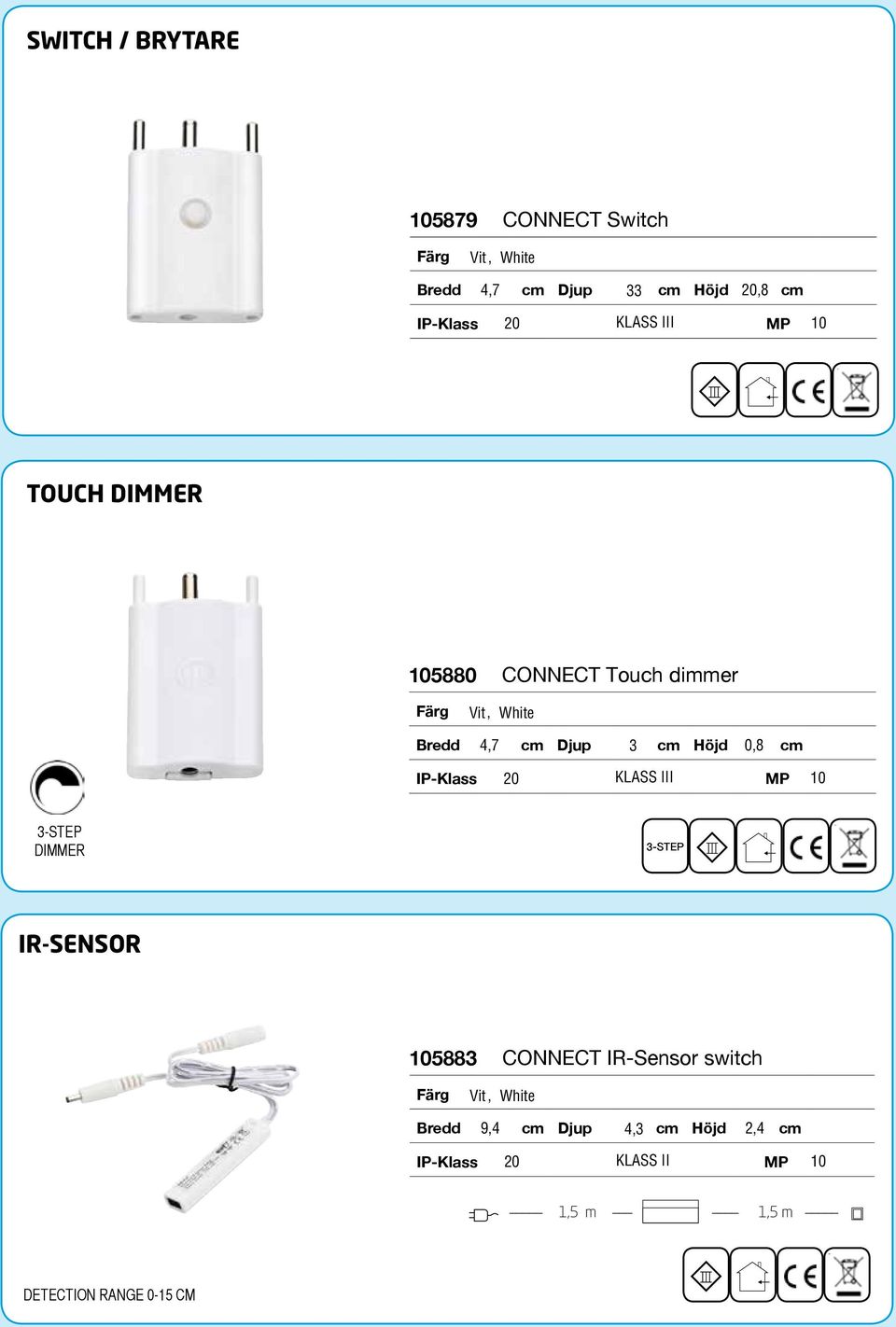 3-STEP DIMMER 3-STEP IR-SENSOR 105883 CONNECT IR-Sensor switch Bredd 9,4 cm