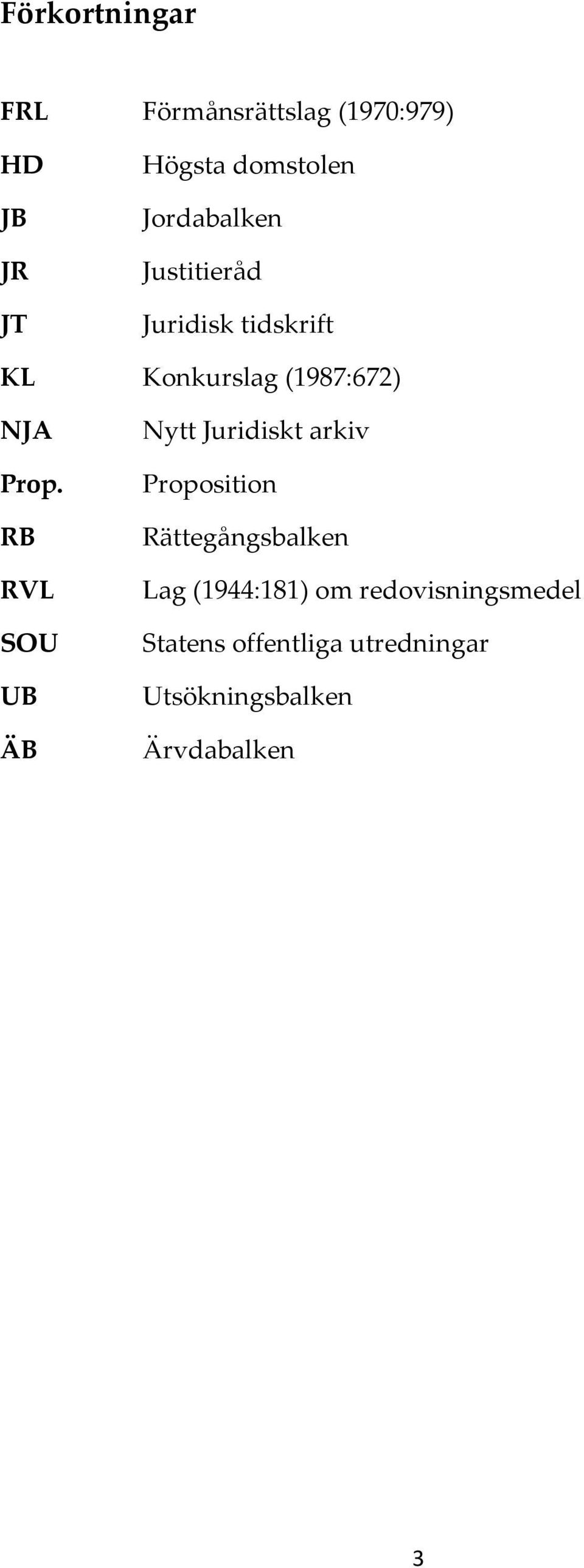 RB RVL SOU UB ÄB Nytt Juridiskt arkiv Proposition Rättegångsbalken Lag