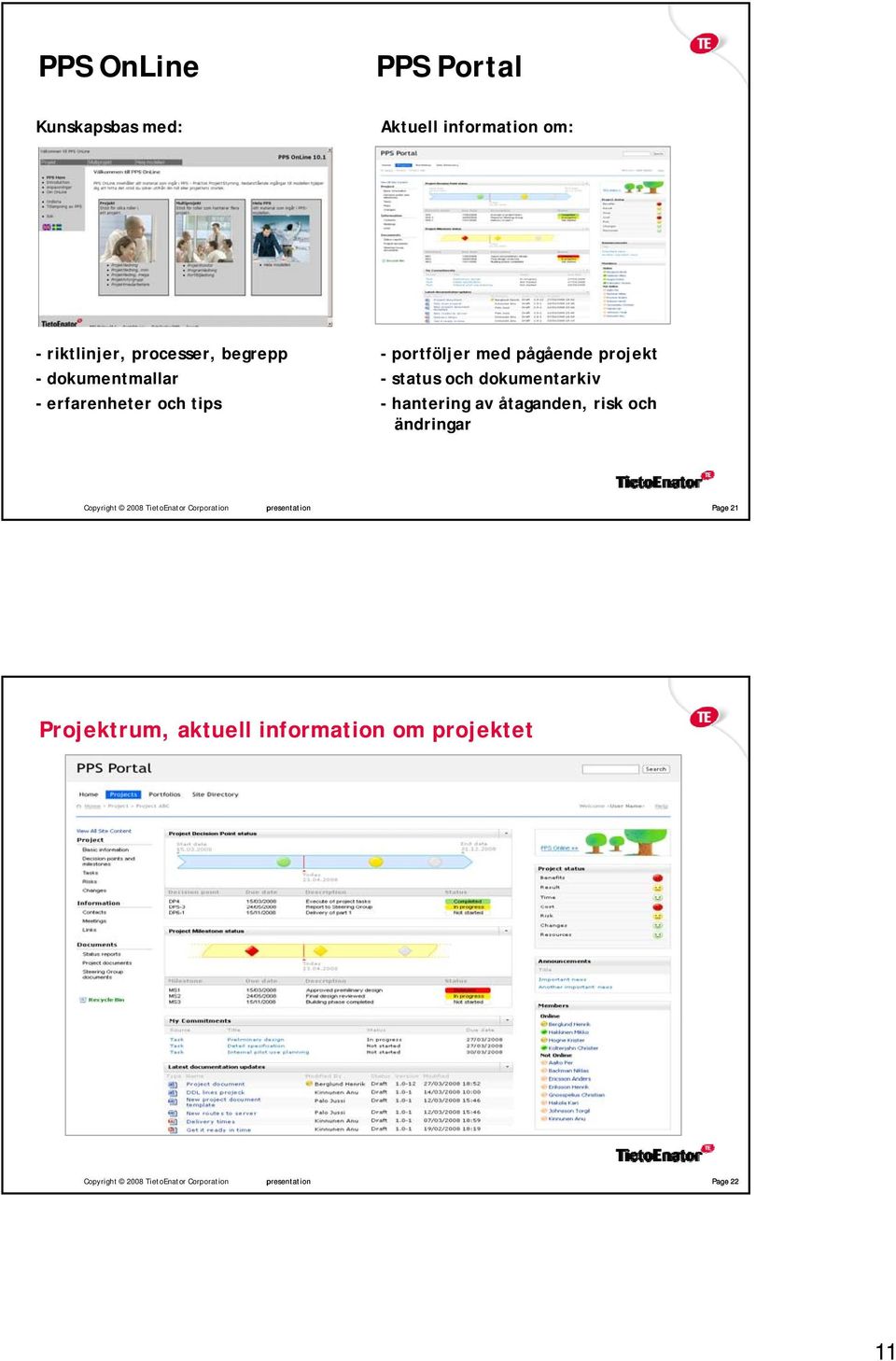 - hantering av åtaganden, risk och ändringar Copyright 2008 TietoEnator Corporation presentation Page