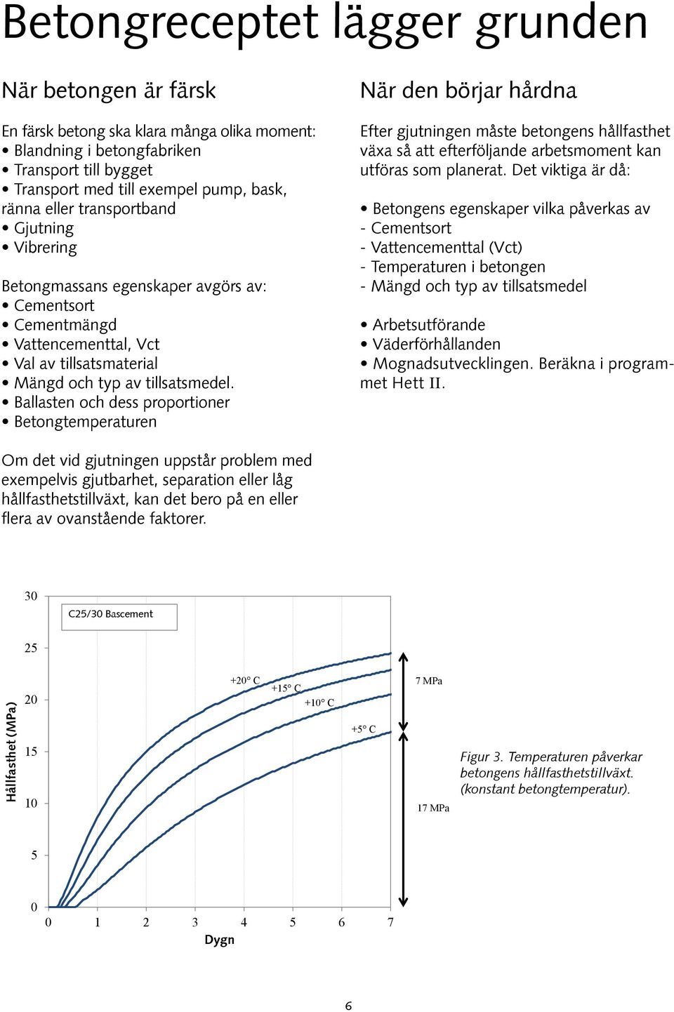 Ballasten och dess proportioner Betongtemperaturen När den börjar hårdna Efter gjutningen måste betongens hållfasthet växa så att efterföljande arbetsmoment kan utföras som planerat.