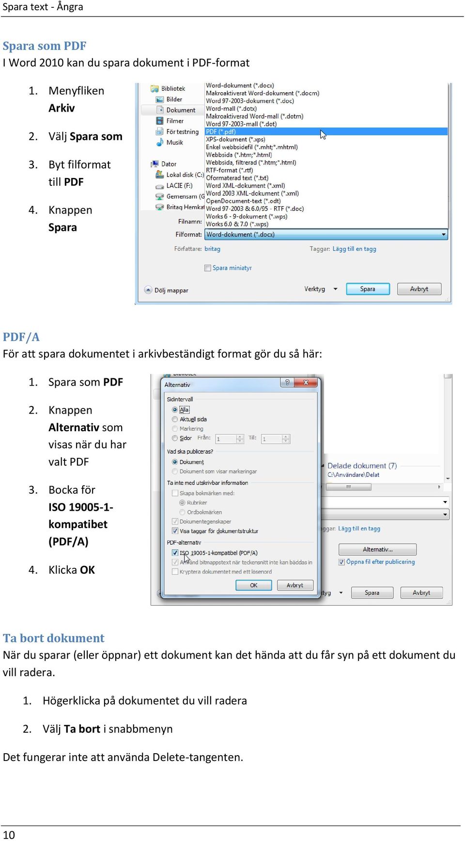 Knappen Alternativ som visas när du har valt PDF 3. Bocka för ISO 19005-1- kompatibet (PDF/A) 4.