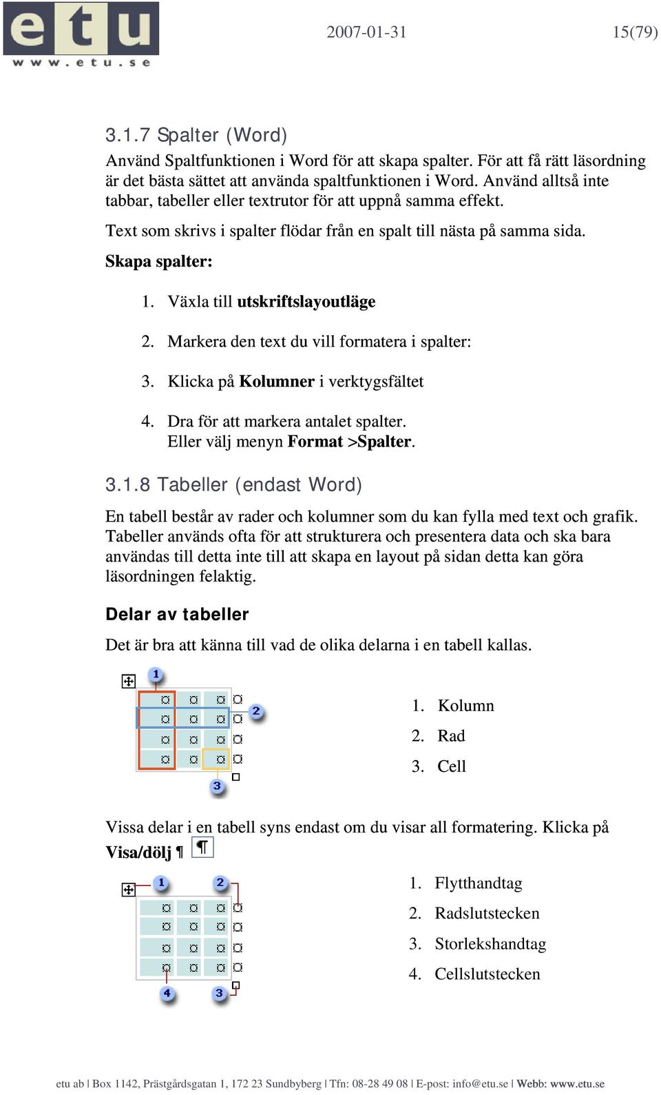 Växla till utskriftslayoutläge 2. Markera den text du vill formatera i spalter: 3. Klicka på Kolumner i verktygsfältet 4. Dra för att markera antalet spalter. Eller välj menyn Format >Spalter. 3.1.