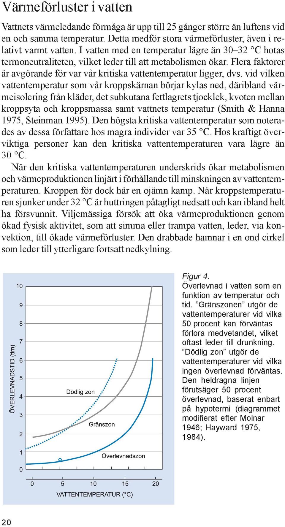 vid vilken vattentemperatur som vår kroppskärnan börjar kylas ned, däribland värmeisolering från kläder, det subkutana fettlagrets tjocklek, kvoten mellan kroppsyta och kroppsmassa samt vattnets