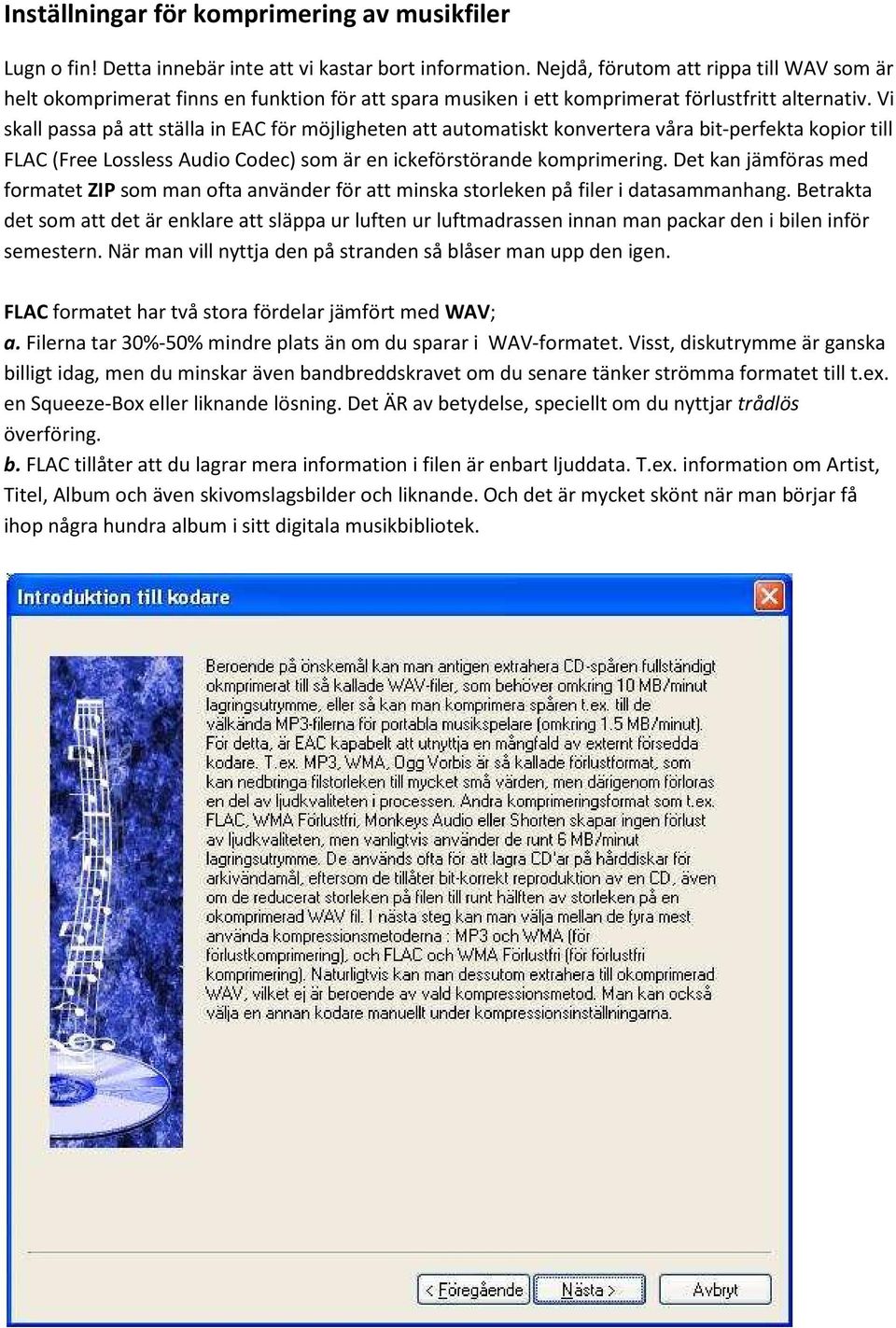 Vi skall passa på att ställa in EAC för möjligheten att automatiskt konvertera våra bit-perfekta kopior till FLAC (Free Lossless Audio Codec) som är en ickeförstörande komprimering.