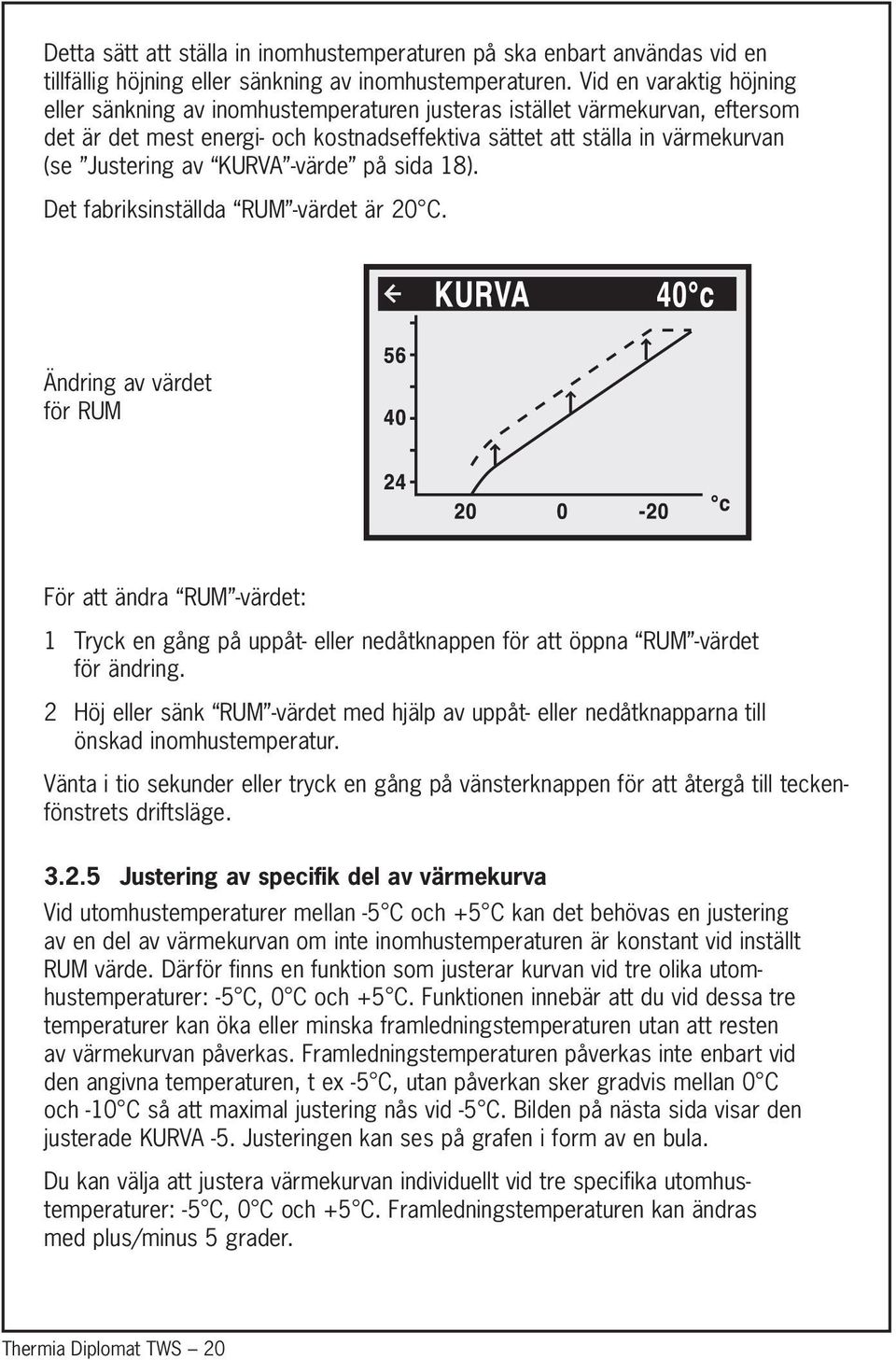 KURVA -värde på sida 18). Det fabriksinställda RUM -värdet är 20 C.