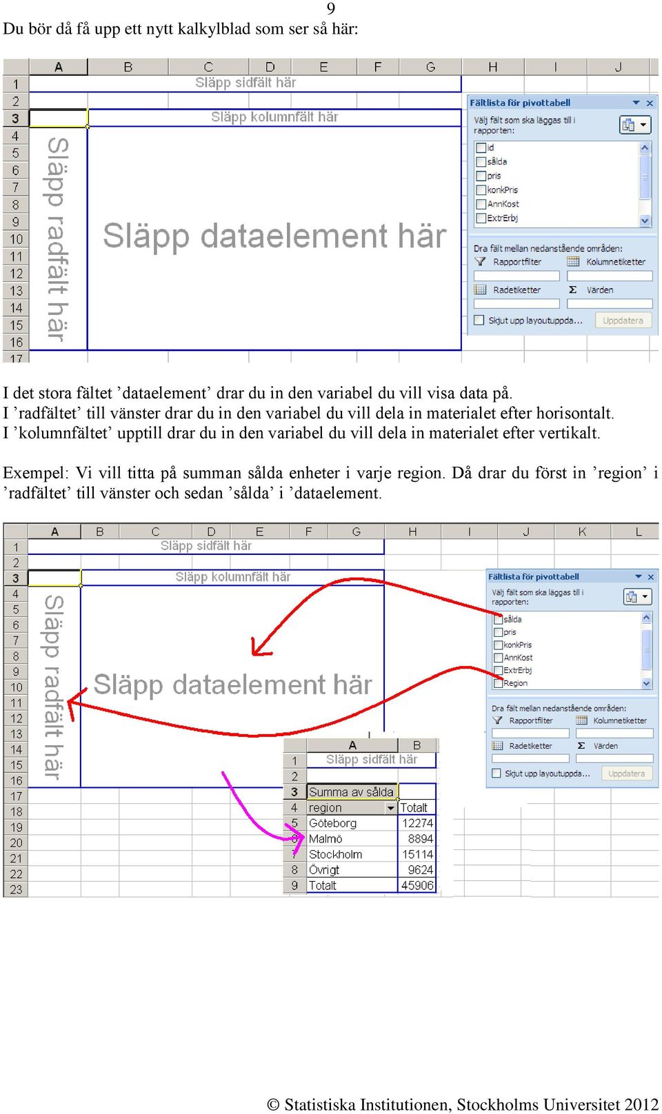 I kolumnfältet upptill drar du in den variabel du vill dela in materialet efter vertikalt.