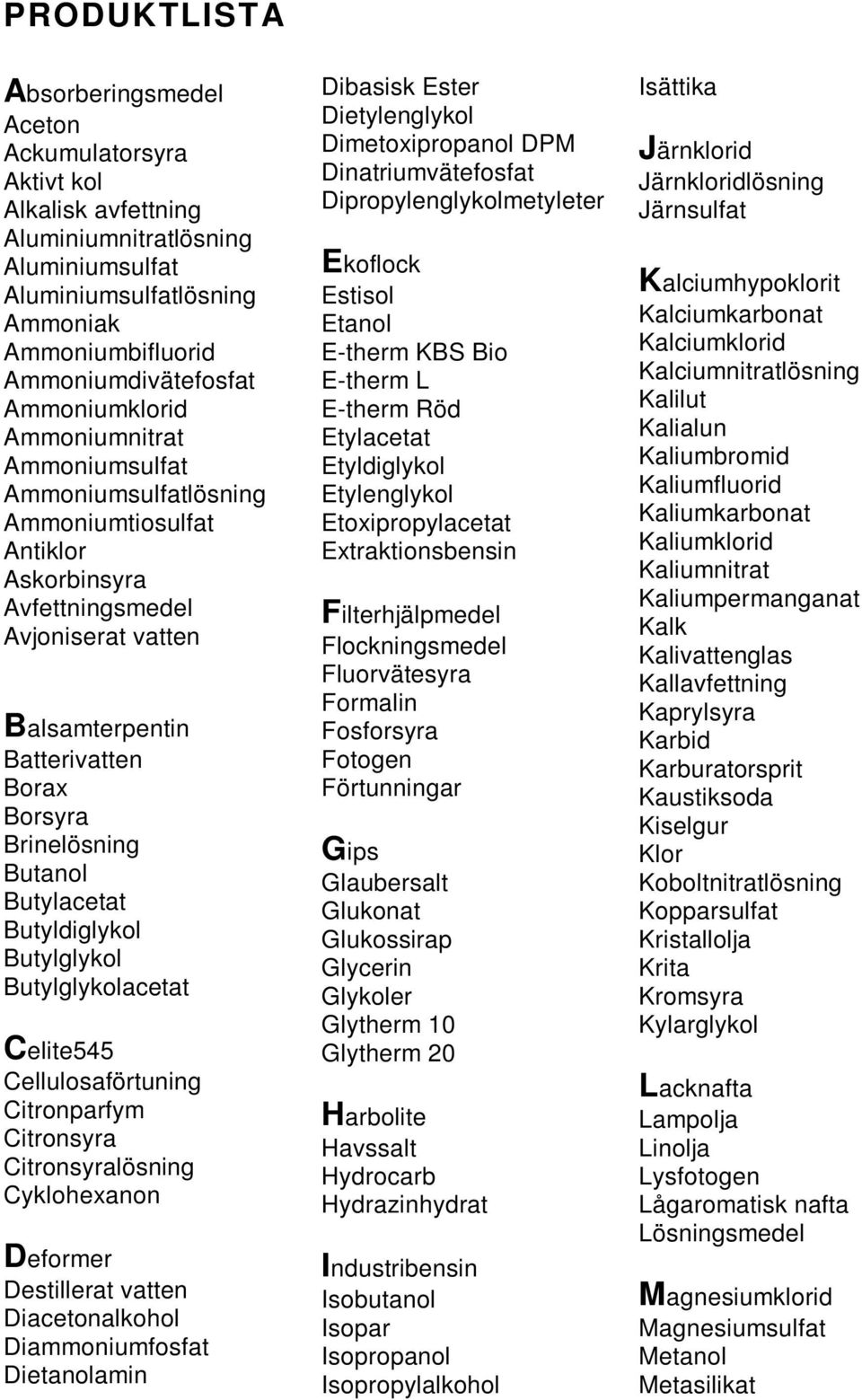 Butanol Butylacetat Butyldiglykol Butylglykol Butylglykolacetat Celite545 Cellulosaförtuning Citronparfym Citronsyra Citronsyralösning Cyklohexanon Deformer Destillerat vatten Diacetonalkohol