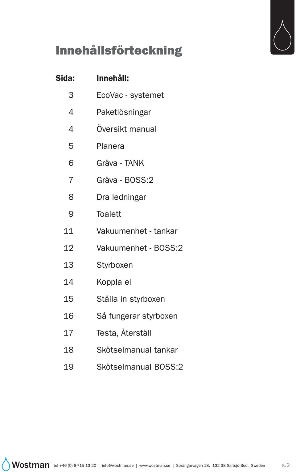 Vakuumenhet - tankar 12 Vakuumenhet - BOSS:2 13 Styrboxen 14 Koppla el 15 Ställa in