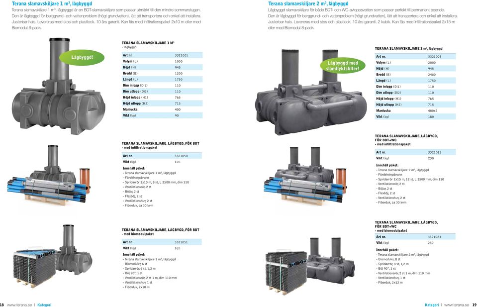 Kan fås med Infiltrationspaket 2x10 m eller med Biomodul 6-pack. slamavskiljare 2 m 3, lågbyggd Lågbyggd slamavskiljare för både BDT- och WC-avloppsvatten som passar perfekt till permanent boende.