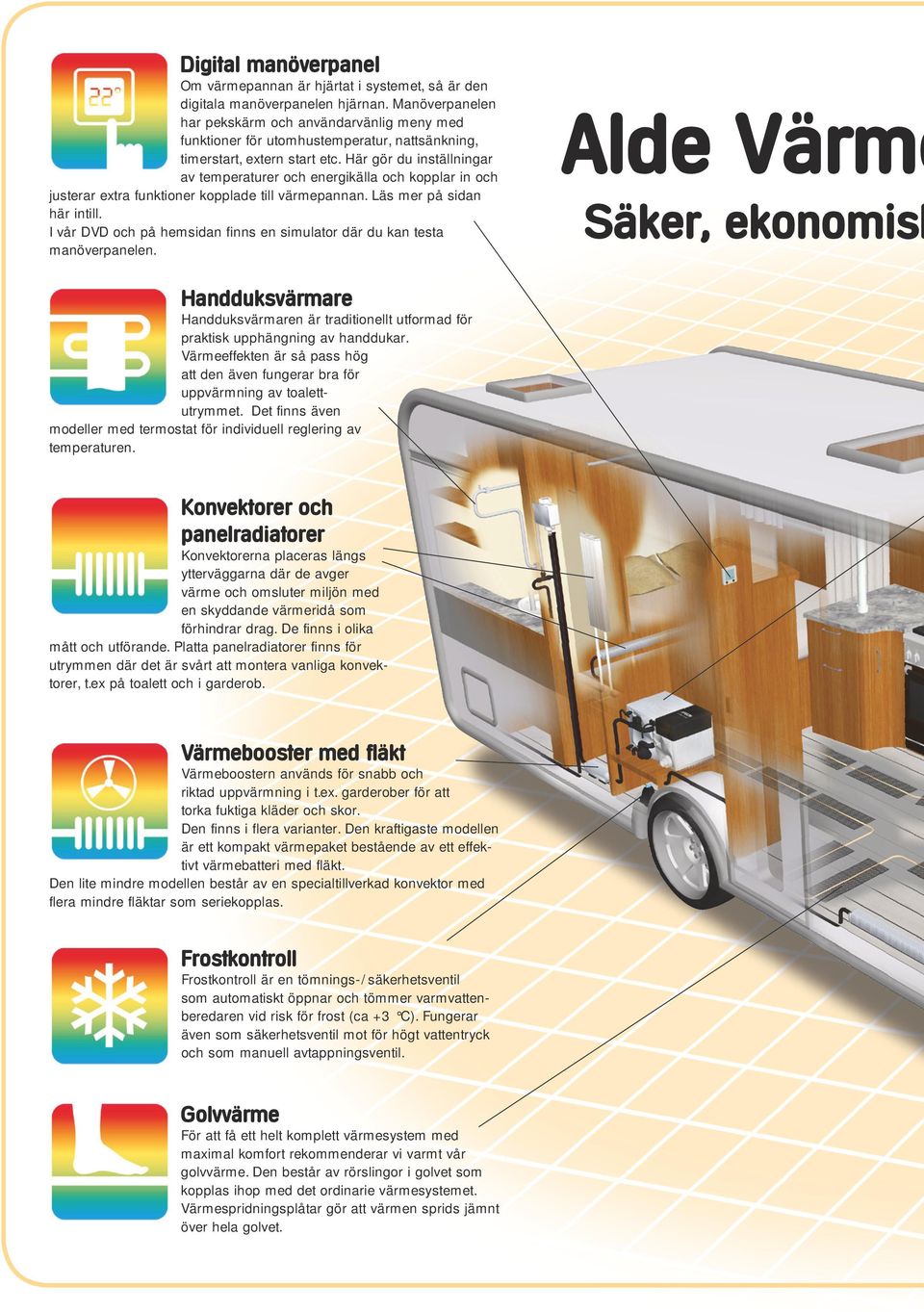 Här gör du inställningar av temperaturer och energikälla och kopplar in och justerar extra funktioner kopplade till värmepannan. Läs mer på sidan här intill.