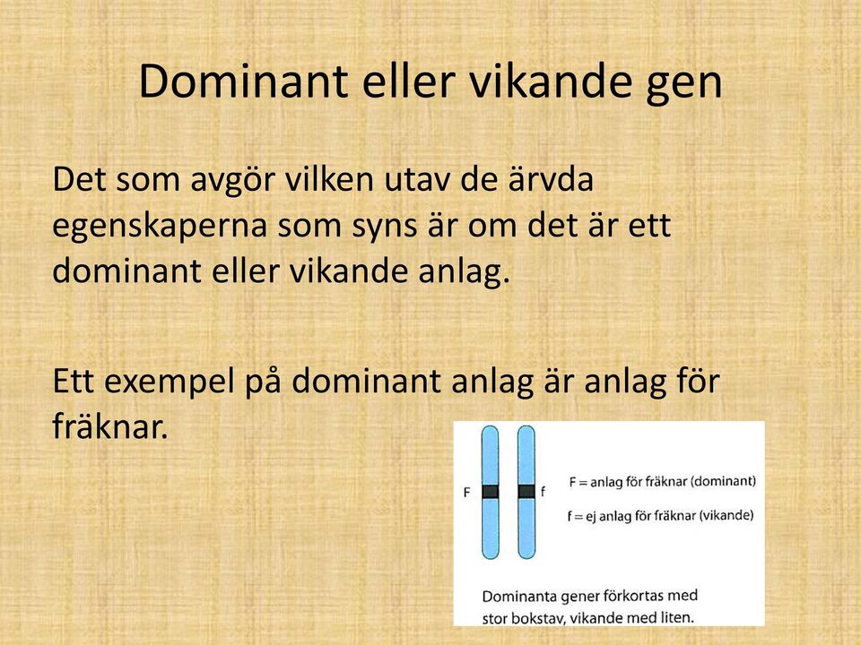 om det är ett dominant eller vikande anlag.