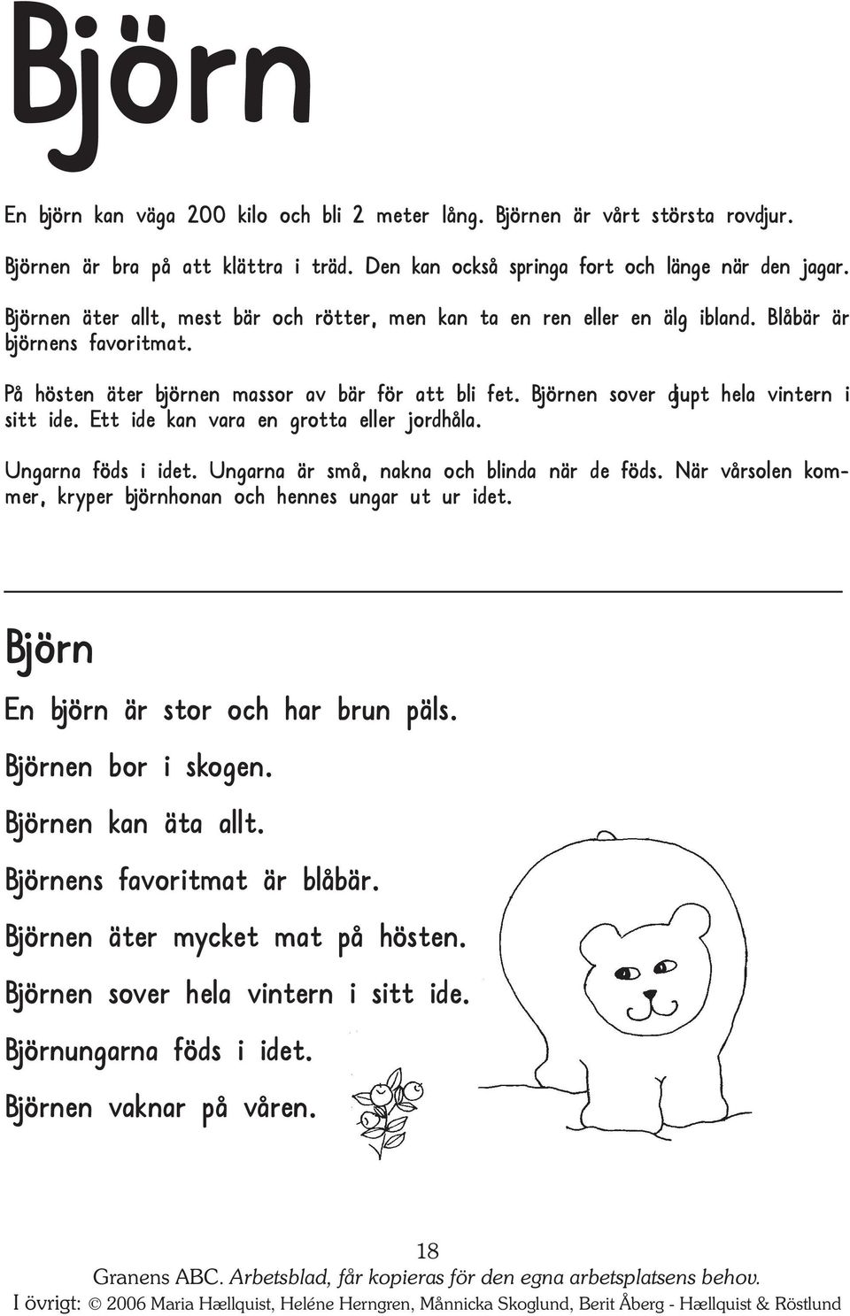 Björnen sover djupt hela vintern i sitt ide. Ett ide kan vara en grotta eller jordhåla. Ungarna föds i idet. Ungarna är små, nakna och blinda när de föds.