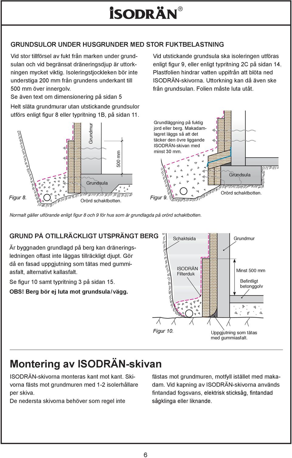 Se även text om dimensionering på sidan 5 Helt släta grundmurar utan utstickande grundsulor utförs enligt figur 8 eller typritning 1B, på sidan 11.