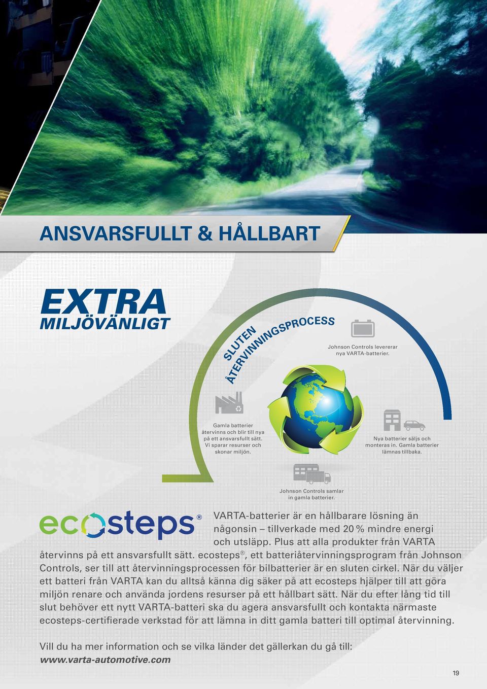 VARTA-batterier är en hållbarare lösning än någonsin tillverkade med 20 % mindre energi och utsläpp. Plus att alla produkter från VARTA återvinns på ett ansvarsfullt sätt.