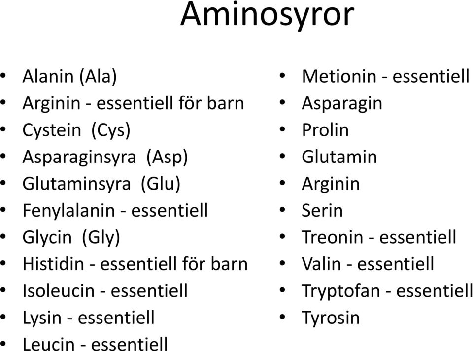 Isoleucin - essentiell Lysin - essentiell Leucin - essentiell Metionin - essentiell