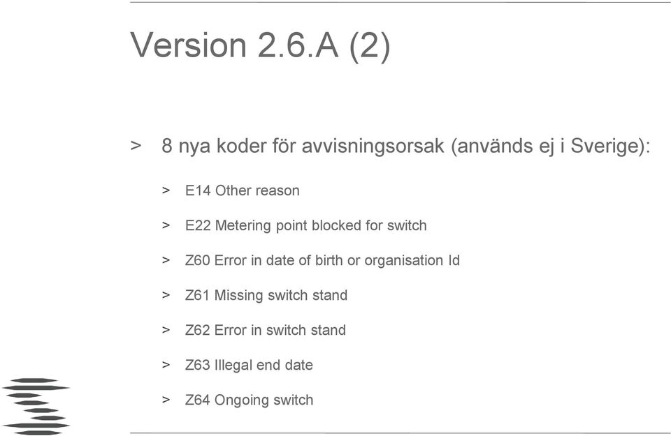 Other reason > E22 Metering point blocked for switch > Z60 Error in