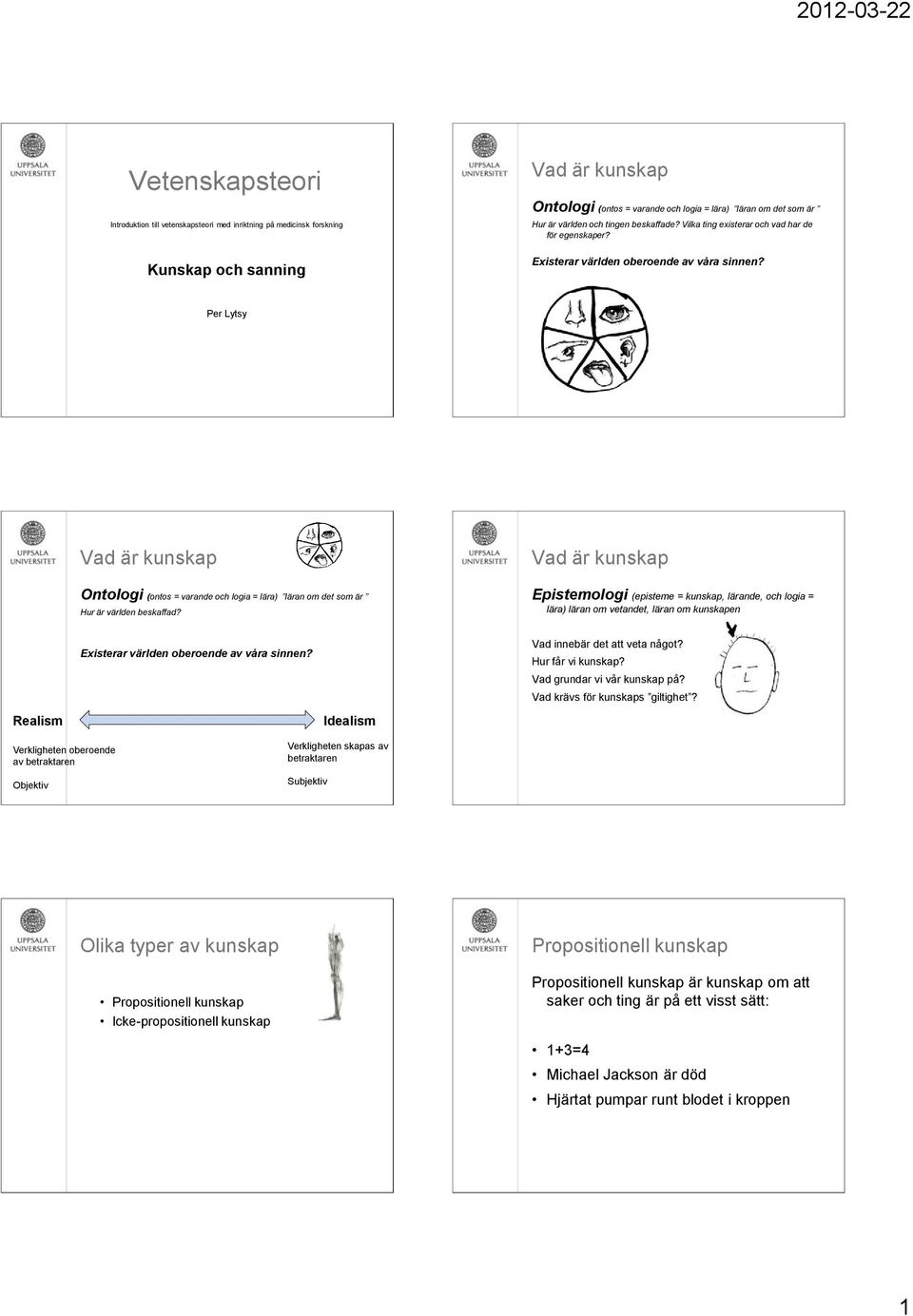 Per Lytsy Ontologi (ontos = varande och logia = lära) läran om det som är Hur är världen beskaffad?