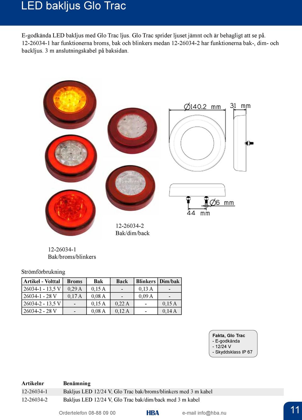 Strömförbrukning 12-26034-1 Bak/broms/blinkers 12-26034-2 Bak/dim/back Artikel - Volttal Broms Bak Back Blinkers Dim/bak 26034-1 - 13,5 V 0,29 A 0,15 A - 0,13 A - 26034-1 - 28 V 0,17 A 0,08