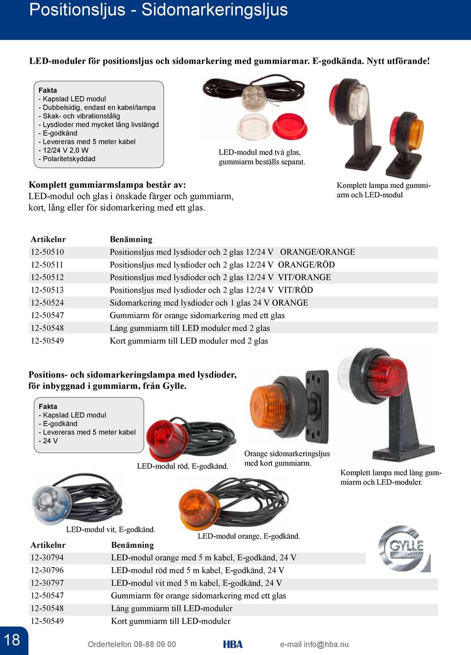 med två glas, gummiarm beställs separat. Komplett gummiarmslampa består av: LED-modul och glas i önskade färger och gummiarm, kort, lång eller för sidomarkering med ett glas.