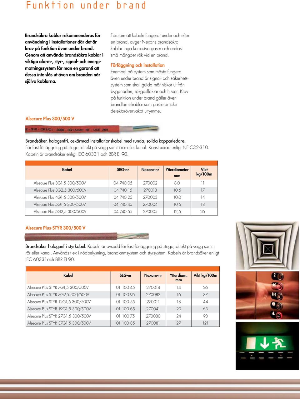 Alsecure Plus 300/500 V Förutom att kabeln fungerar under och efter en brand, avger Nexans brandsäkra kablar inga korrosiva gaser och endast små mängder rök vid en brand.