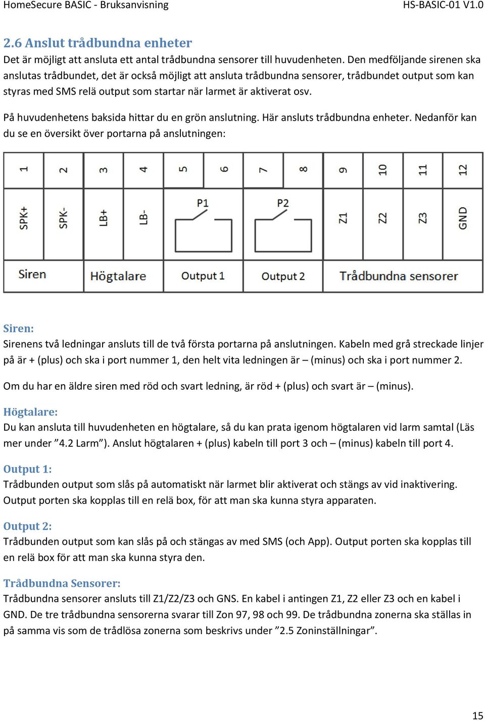 På huvudenhetens baksida hittar du en grön anslutning. Här ansluts trådbundna enheter.