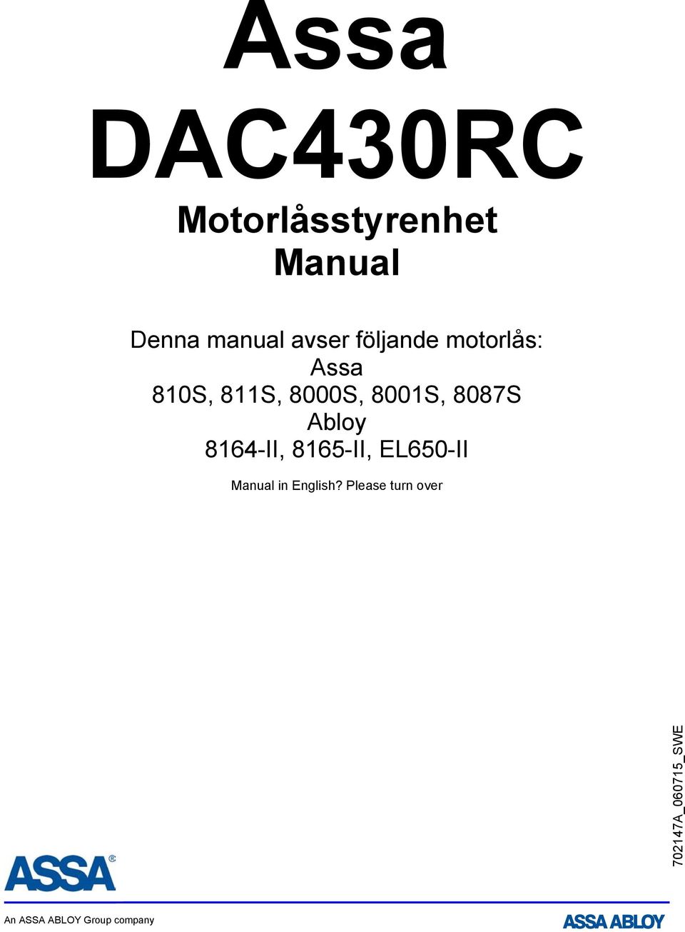 Abloy 8164-II, 8165-II, EL650-II Manual in English?