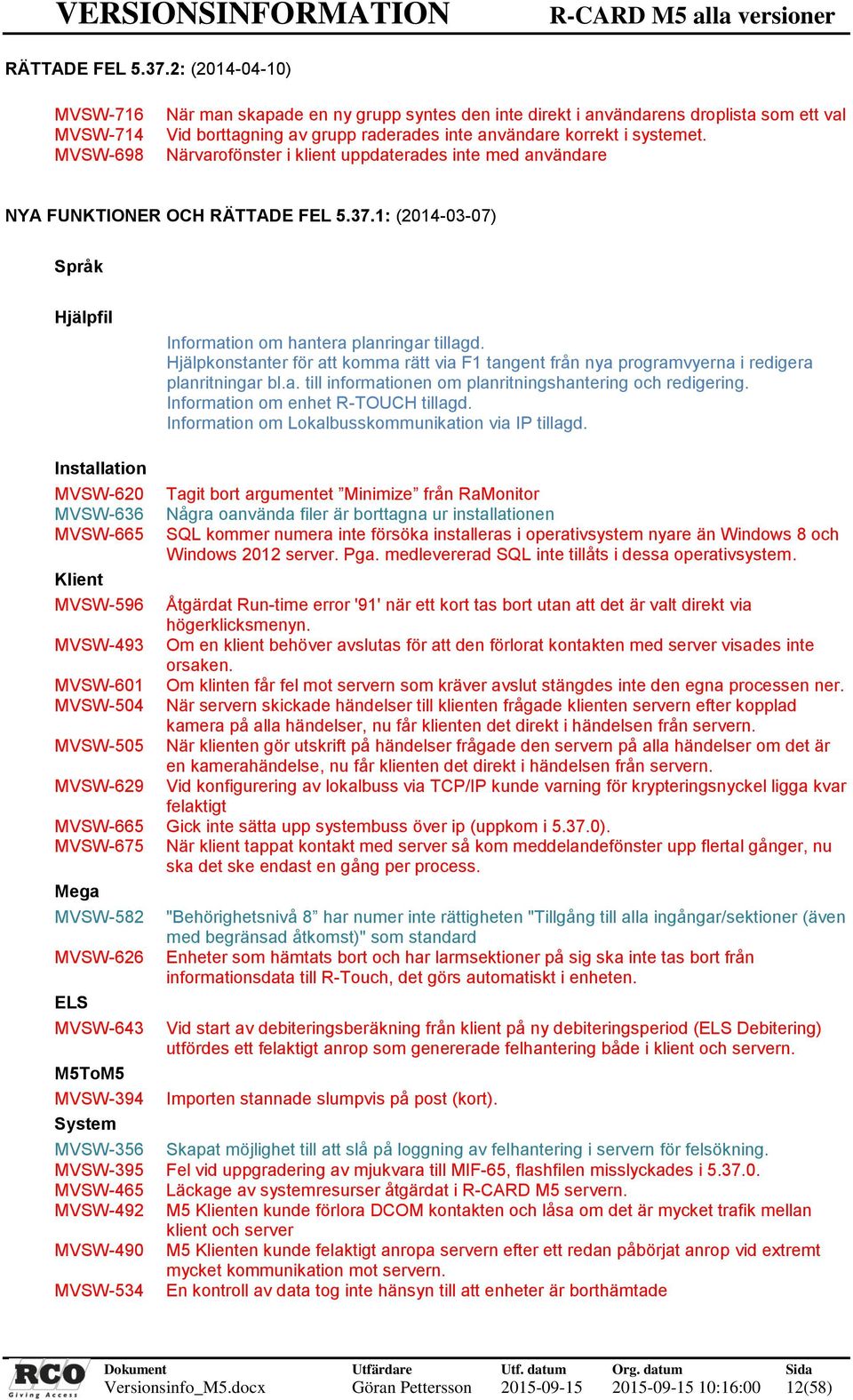 Närvarofönster i klient uppdaterades inte med användare NYA FUNKTIONER OCH 1: (2014-03-07) Språk Hjälpfil Information om hantera planringar tillagd.