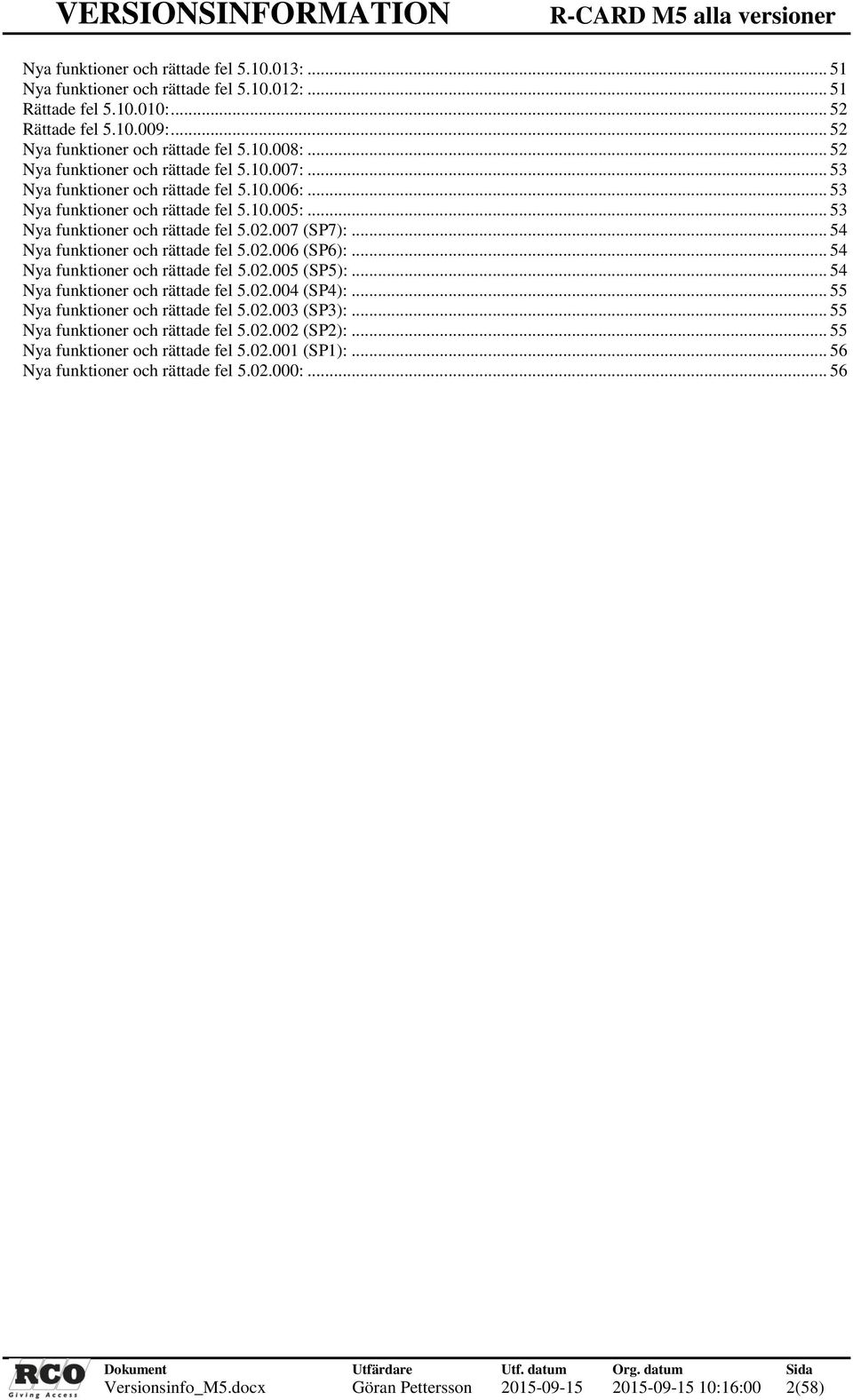 .. 54 Nya funktioner och rättade fel 5.02.006 (SP6):... 54 Nya funktioner och rättade fel 5.02.005 (SP5):... 54 Nya funktioner och rättade fel 5.02.004 (SP4):... 55 Nya funktioner och rättade fel 5.