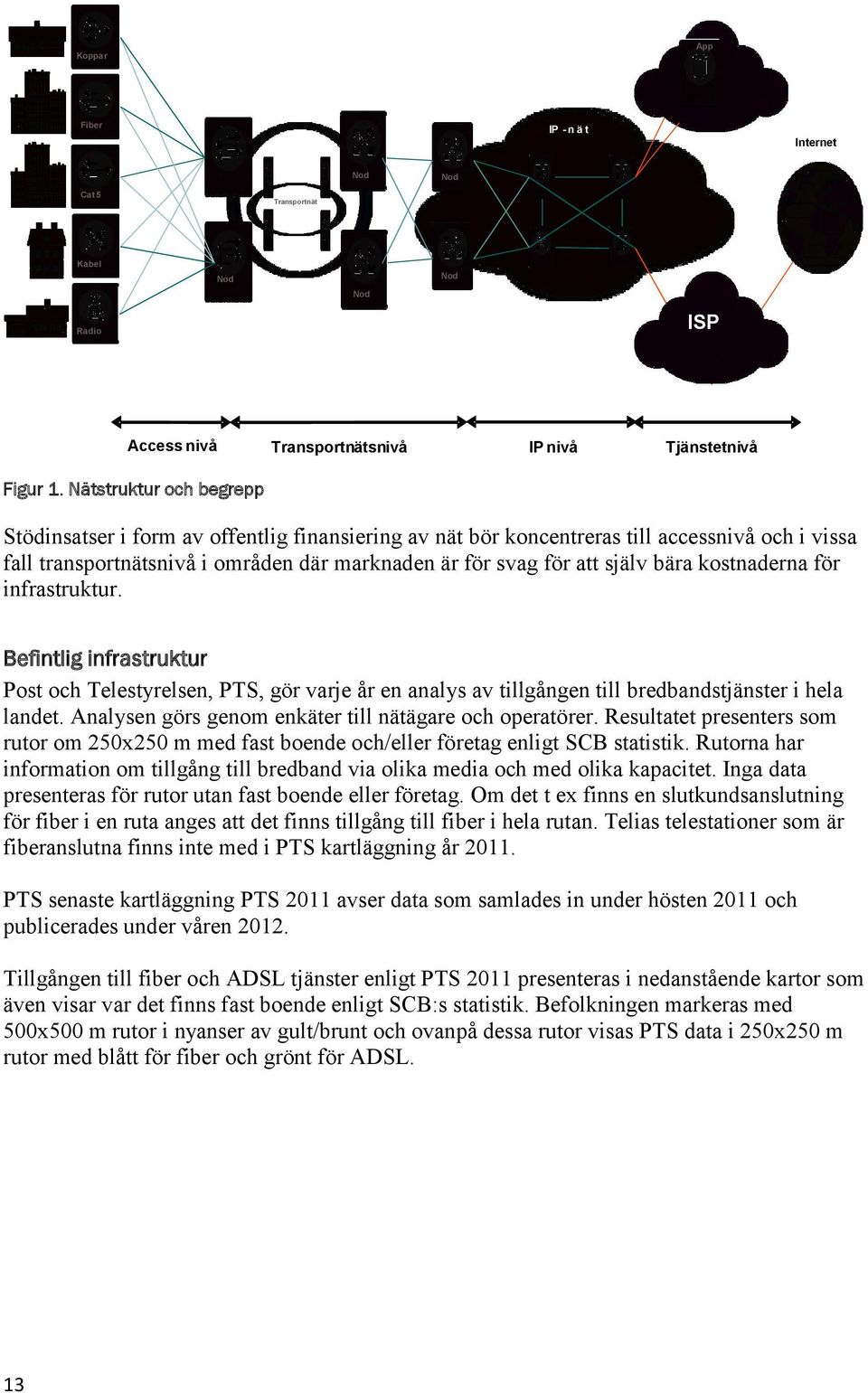 kostnaderna för infrastruktur. Befintlig infrastruktur Post och Telestyrelsen, PTS, gör varje år en analys av tillgången till bredbandstjänster i hela landet.