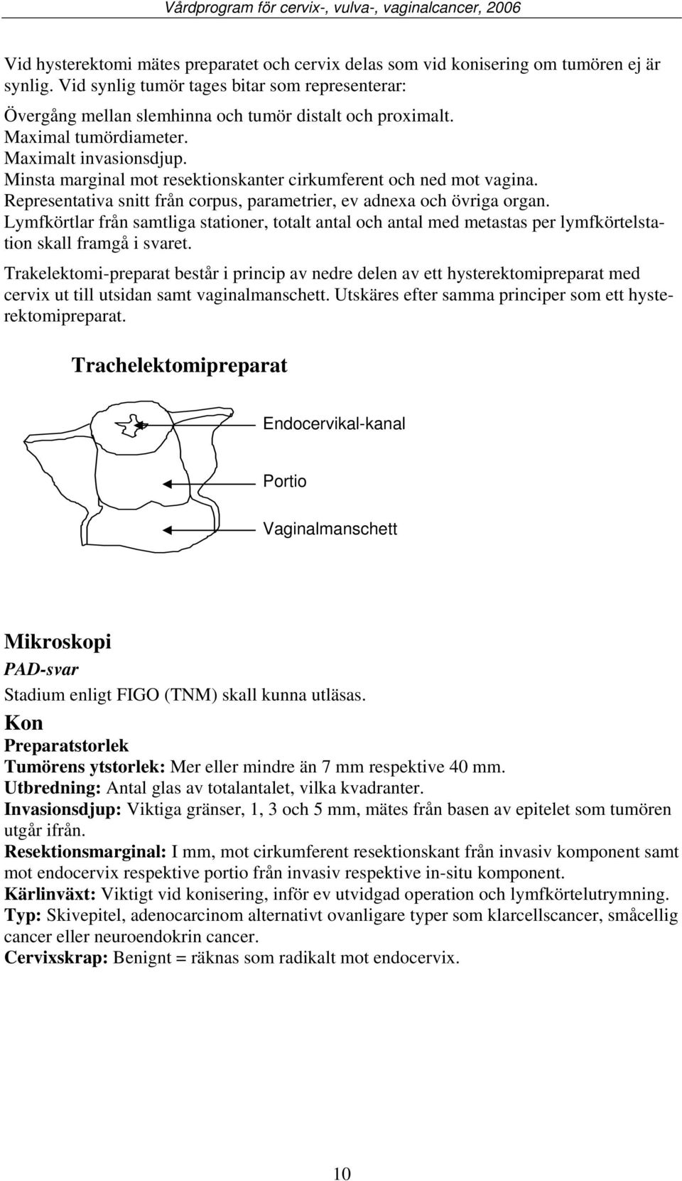 Minsta marginal mot resektionskanter cirkumferent och ned mot vagina. Representativa snitt från corpus, parametrier, ev adnexa och övriga organ.