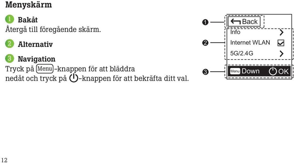 Tryck på Menu -knappen för att bläddra nedåt och tryck