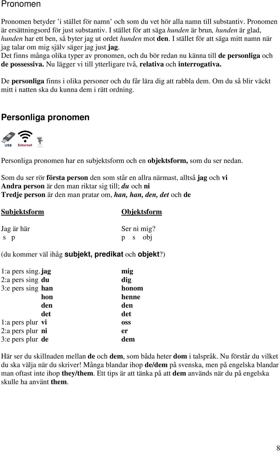 Det finns många olika typer av pronomen, och du bör redan nu känna till de personliga och de possessiva. Nu lägger vi till ytterligare två, relativa och interrogativa.