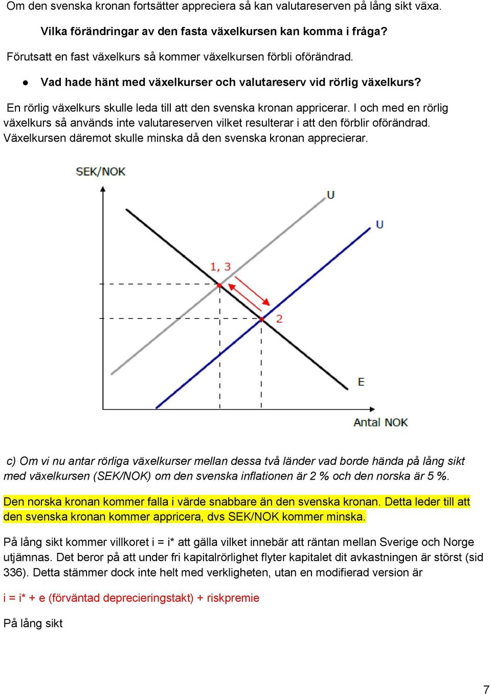En rörlig växelkurs skulle leda till att den svenska kronan appricerar. I och med en rörlig växelkurs så används inte valutareserven vilket resulterar i att den förblir oförändrad.