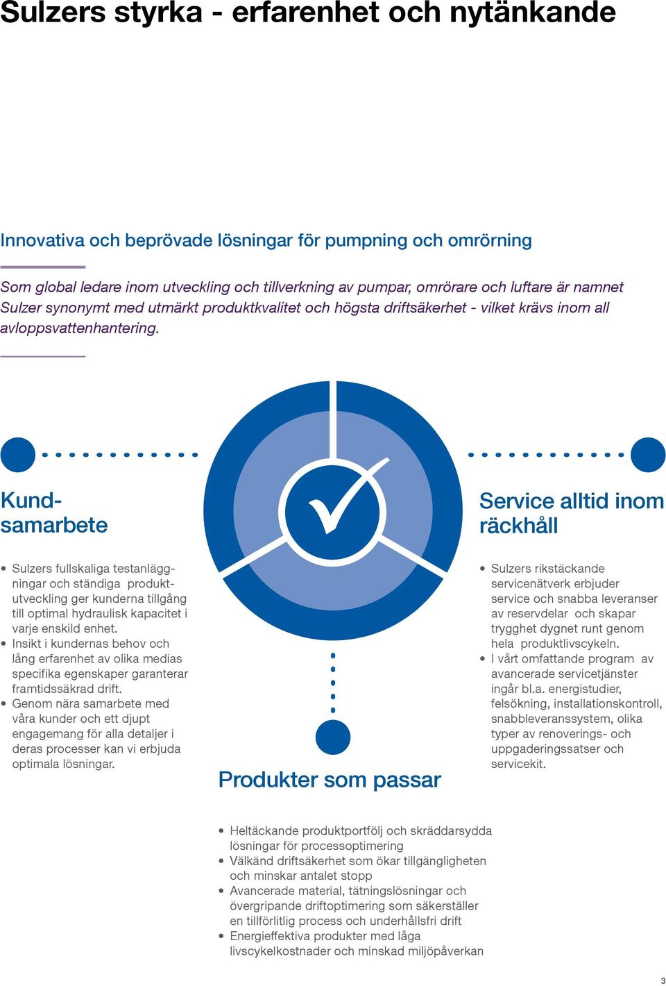 Kundsamarbete Service alltid inom räckhåll Sulzers fullskaliga testanläggningar och ständiga produktutveckling ger kunderna tillgång till optimal hydraulisk kapacitet i varje enskild enhet.