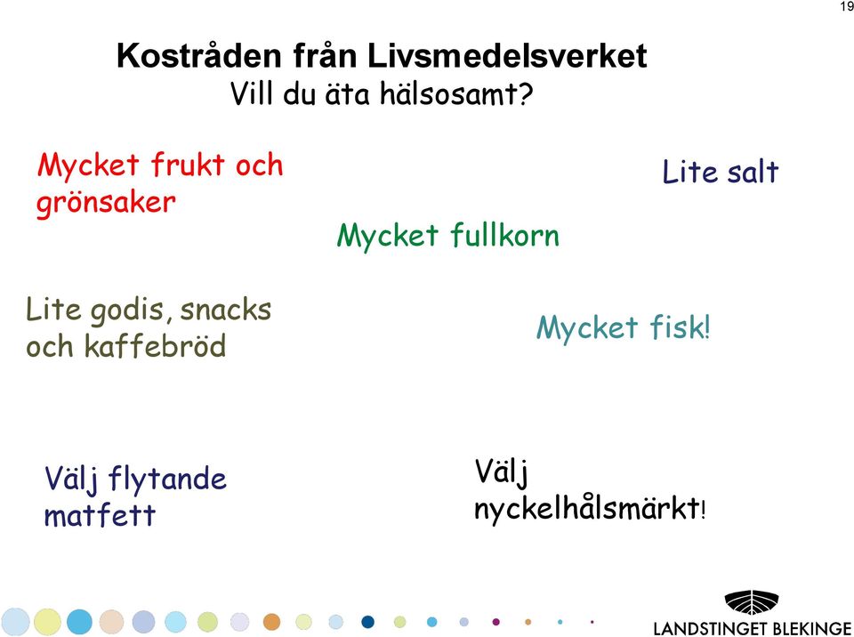 Mycket frukt och grönsaker Mycket fullkorn Lite