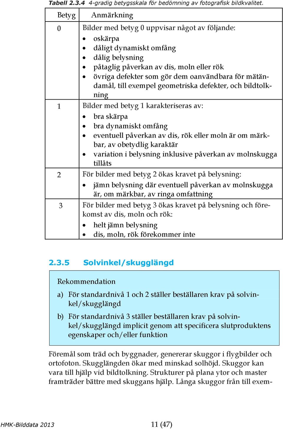 mätändamål, till exempel geometriska defekter, och bildtolkning 1 Bilder med betyg 1 karakteriseras av: bra skärpa bra dynamiskt omfång eventuell påverkan av dis, rök eller moln är om märkbar, av