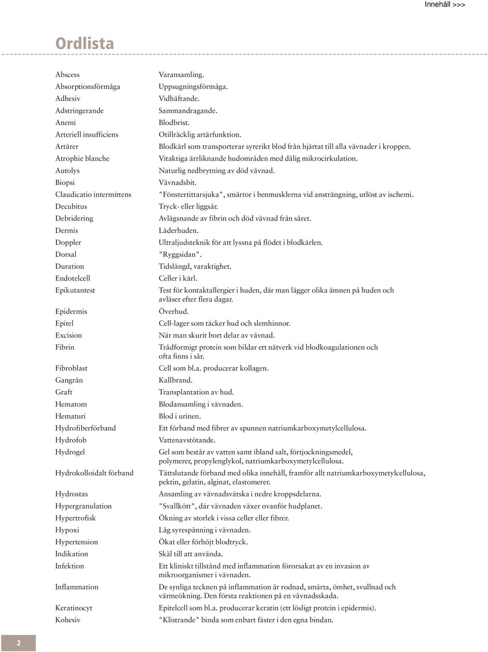 Hypertrofisk Hypoxi Hypertension Indikation Infektion Inflammation Keratinocyt Kohesiv Varansamling. Uppsugningsförmåga. Vidhäftande. Sammandragande. Blodbrist. Otillräcklig artärfunktion.