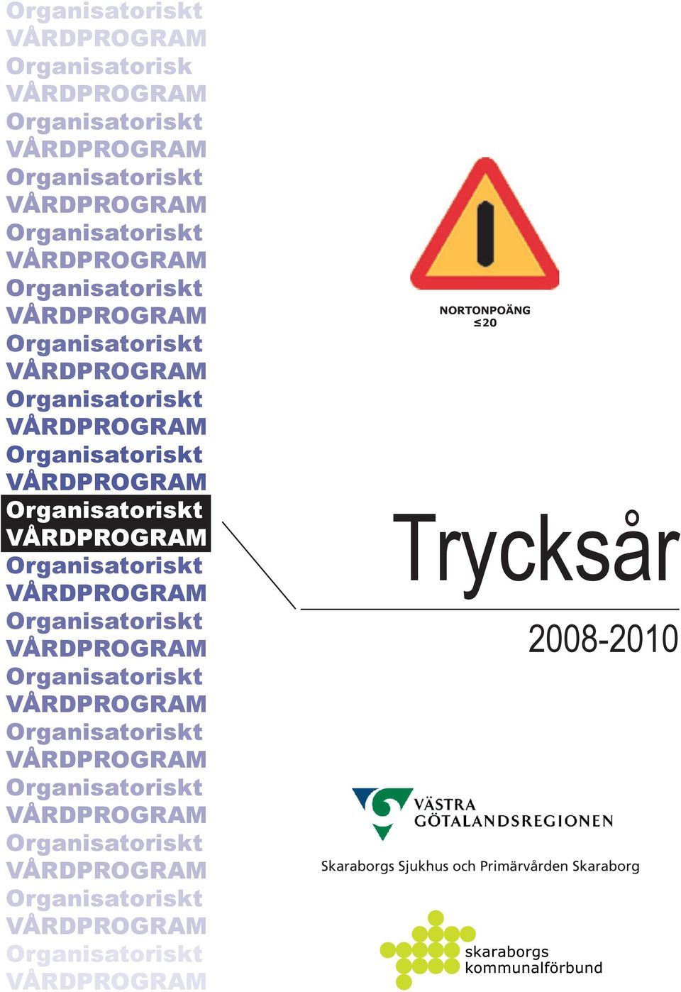 Organisatoriskt VÅRDPROGRAM Organisatoriskt VÅRDPROGRAM Organisatoriskt VÅRDPROGRAM NORTONPOÄNG 20 Trycksår 2008-2010 Skaraborgs Sjukhus och