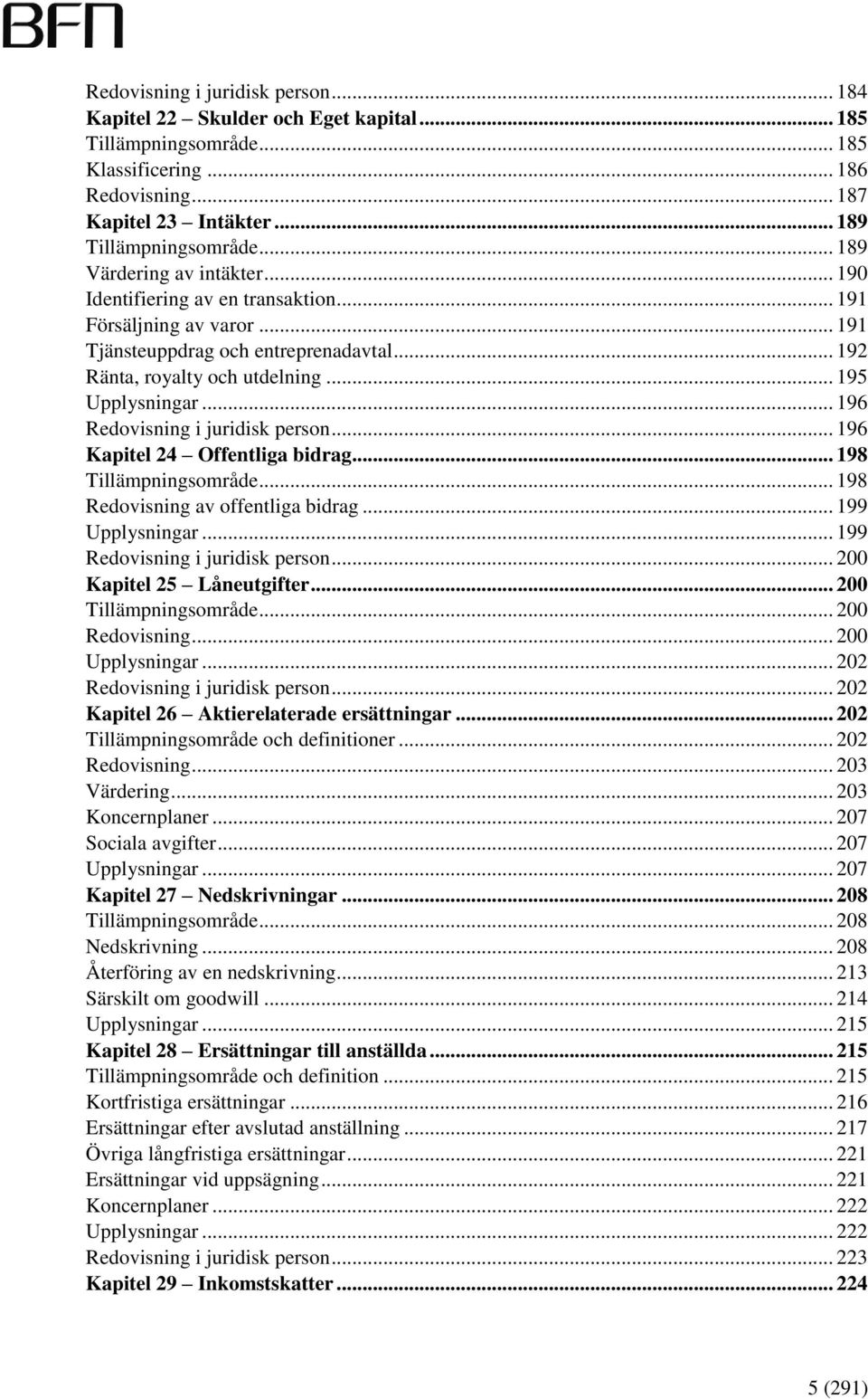 .. 196 Redovisning i juridisk person... 196 Kapitel 24 Offentliga bidrag... 198 Tillämpningsområde... 198 Redovisning av offentliga bidrag... 199 Upplysningar... 199 Redovisning i juridisk person.