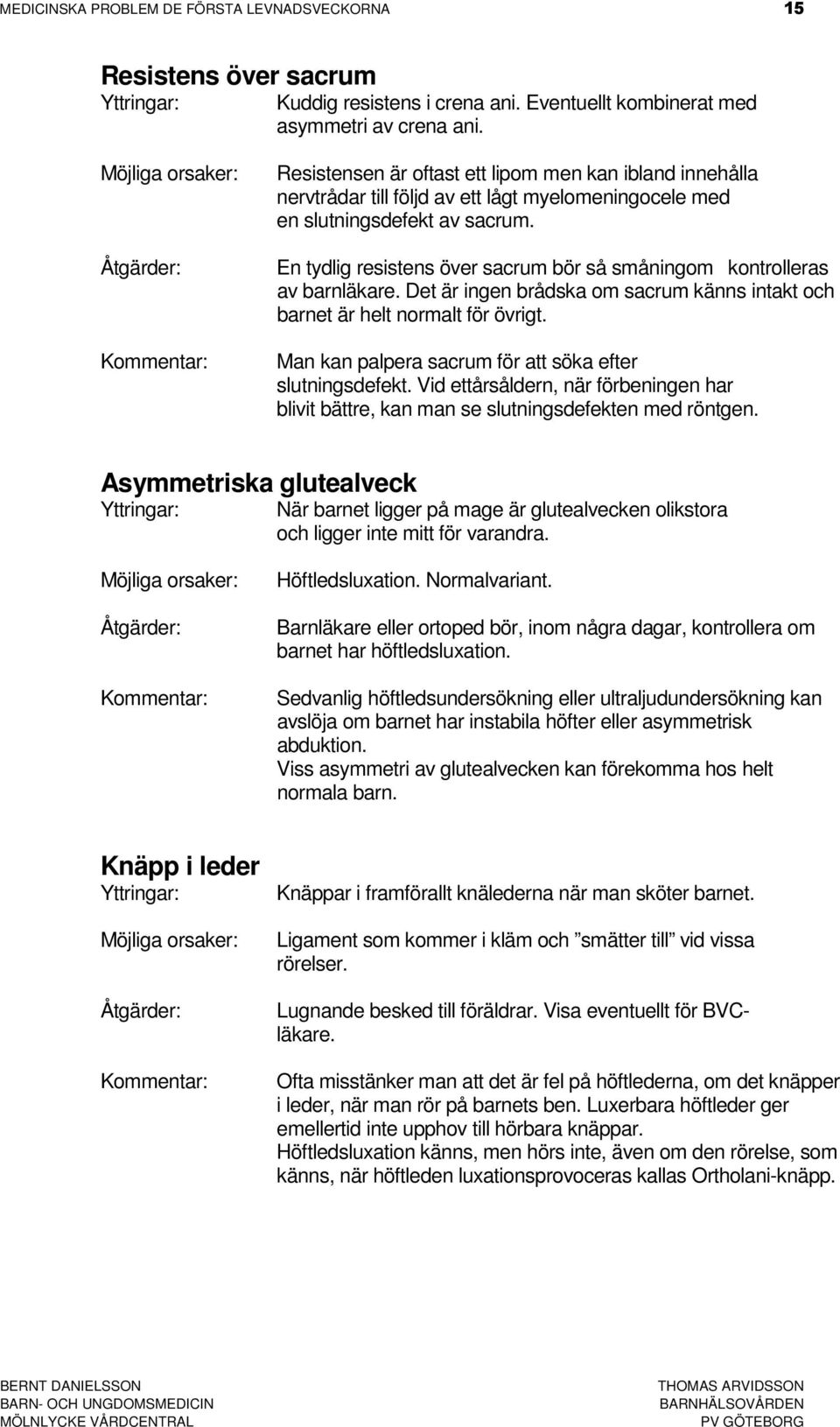 En tydlig resistens över sacrum bör så småningom kontrolleras av barnläkare. Det är ingen brådska om sacrum känns intakt och barnet är helt normalt för övrigt.