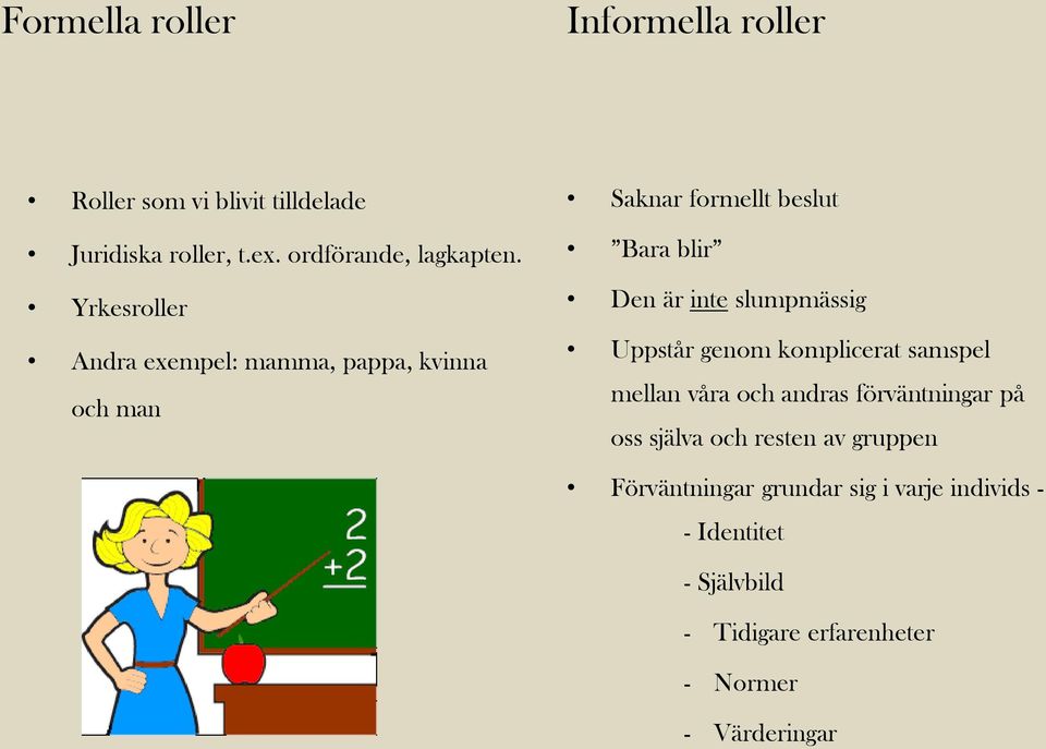 slumpmässig Uppstår genom komplicerat samspel mellan våra och andras förväntningar på oss själva och resten av