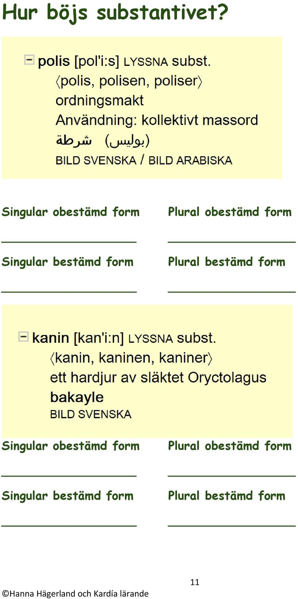 Plural obestämd form Plural bestämd form  Plural