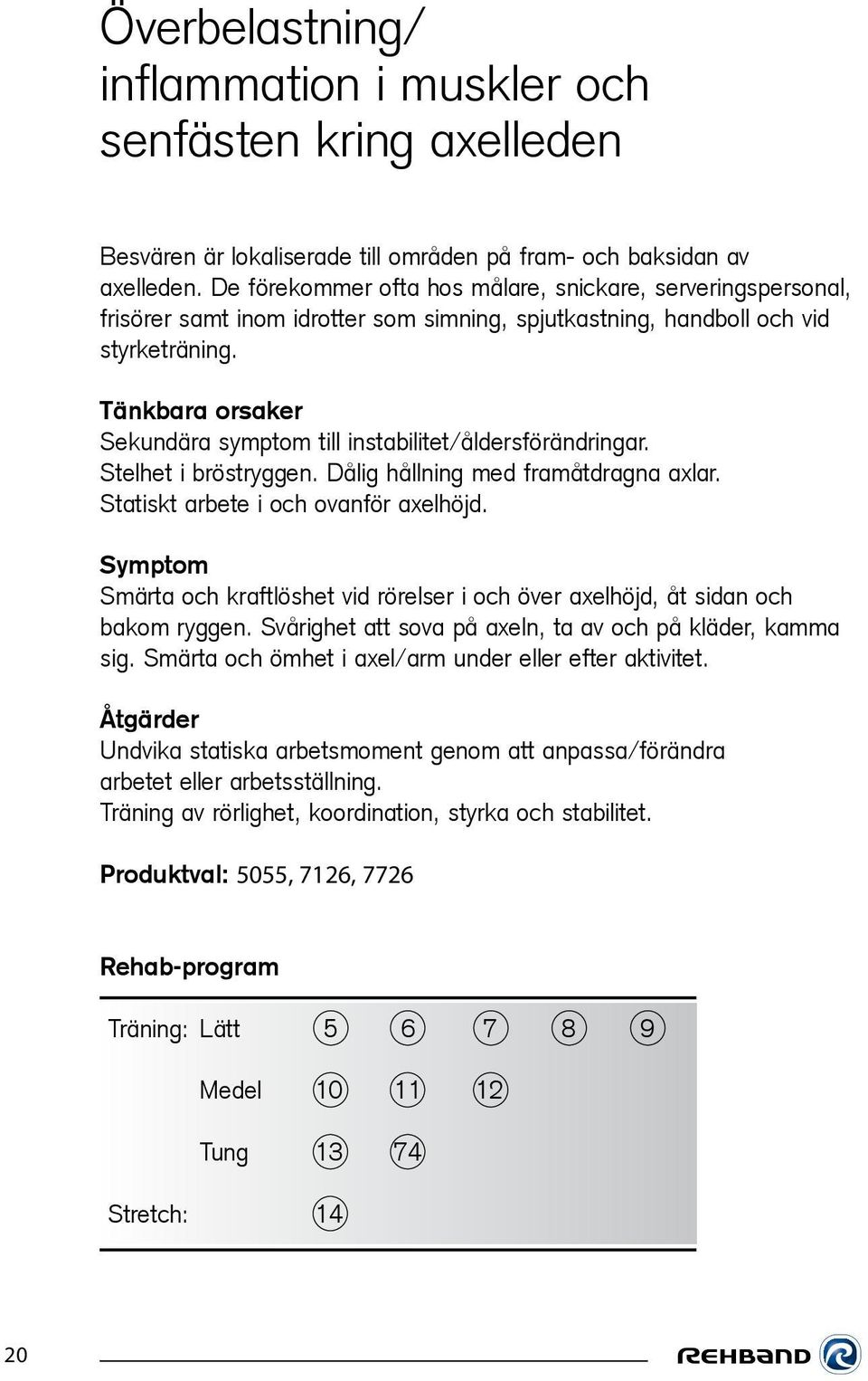 Tänkbara orsaker Sekundära symptom till instabilitet/åldersförändringar. Stelhet i bröstryggen. Dålig hållning med framåtdragna axlar. Statiskt arbete i och ovanför axelhöjd.